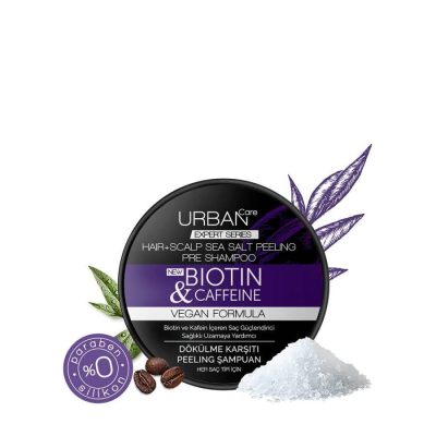 اسکراب لایه بردار پوست کف سر حاوی بیوتین و کافئین و نمک دریا اربن کر Urban Care Expert Biotin & Caffeine Hair Scalp Sea Salt Peeling Shampoo