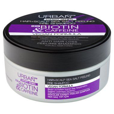 اسکراب لایه بردار پوست کف سر حاوی بیوتین و کافئین و نمک دریا اربن کر Urban Care Expert Biotin & Caffeine Hair Scalp Sea Salt Peeling Shampoo